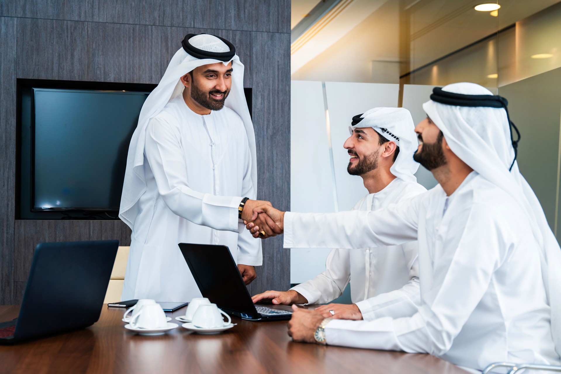 Group of corporate arab businessmen meeting in the office